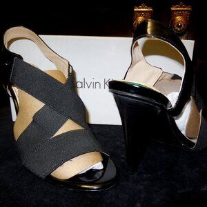 Calvin Klein women's Heels Sandals Size 8.5  Black Patent Leather